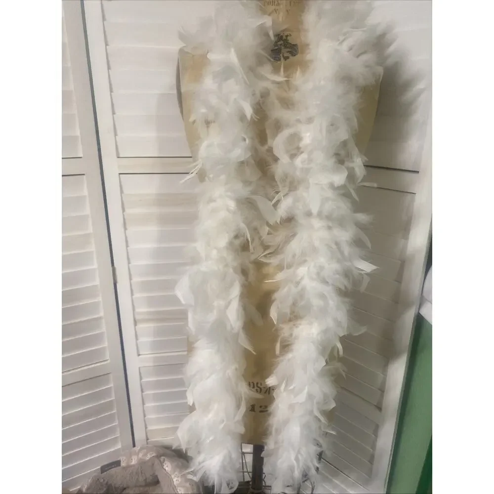 White Marabou Fluffy Boa Feather Trim Scarf Wrap 78” Long Costume Halloween Fun